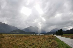 God points a finger in the clouds. This is somewhere in the vicinity of a place which is called Paradise. (That is REALLY its name.) Somewhere near Glenorchy. 